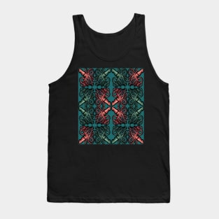 Red and Green Giant Squid Architeuthis pattern on teal Tank Top